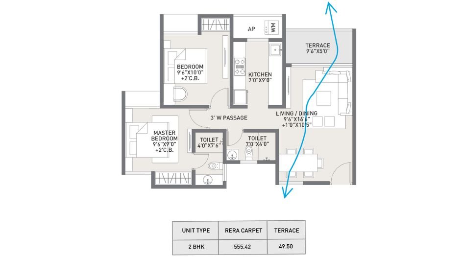 Raunak-Earth-Park-Floor-Plan-2 BHK- 555 Sqft
